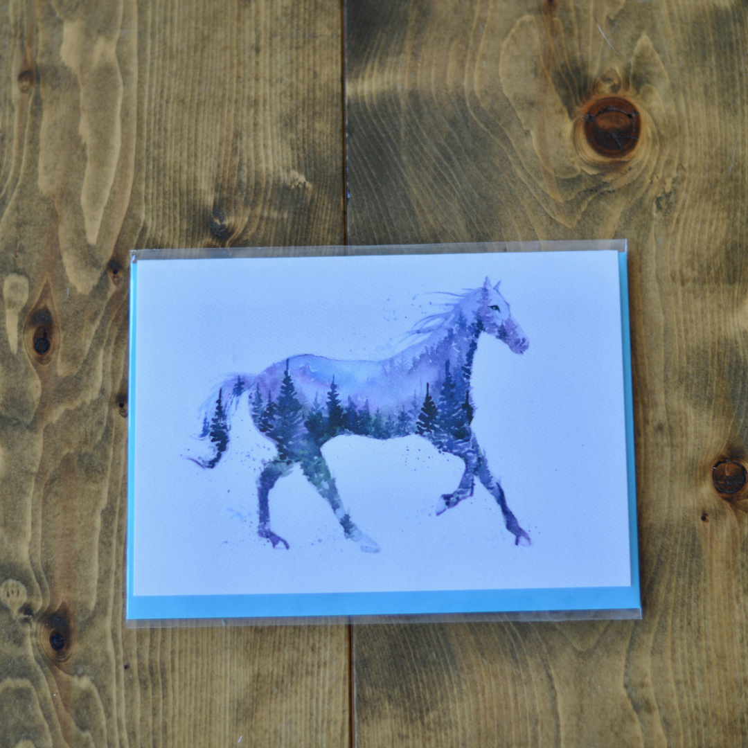 Night Stallion Horse Watercolor Greeting Card
