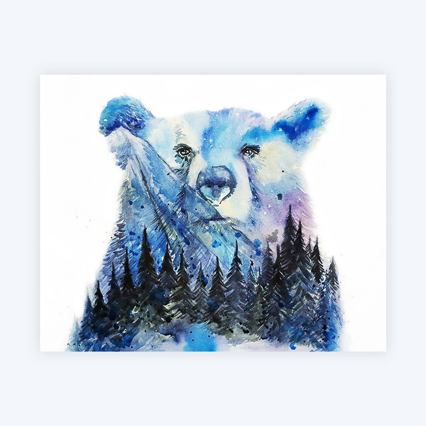Aurora Bear Night Sky Watercolor Greeting Card