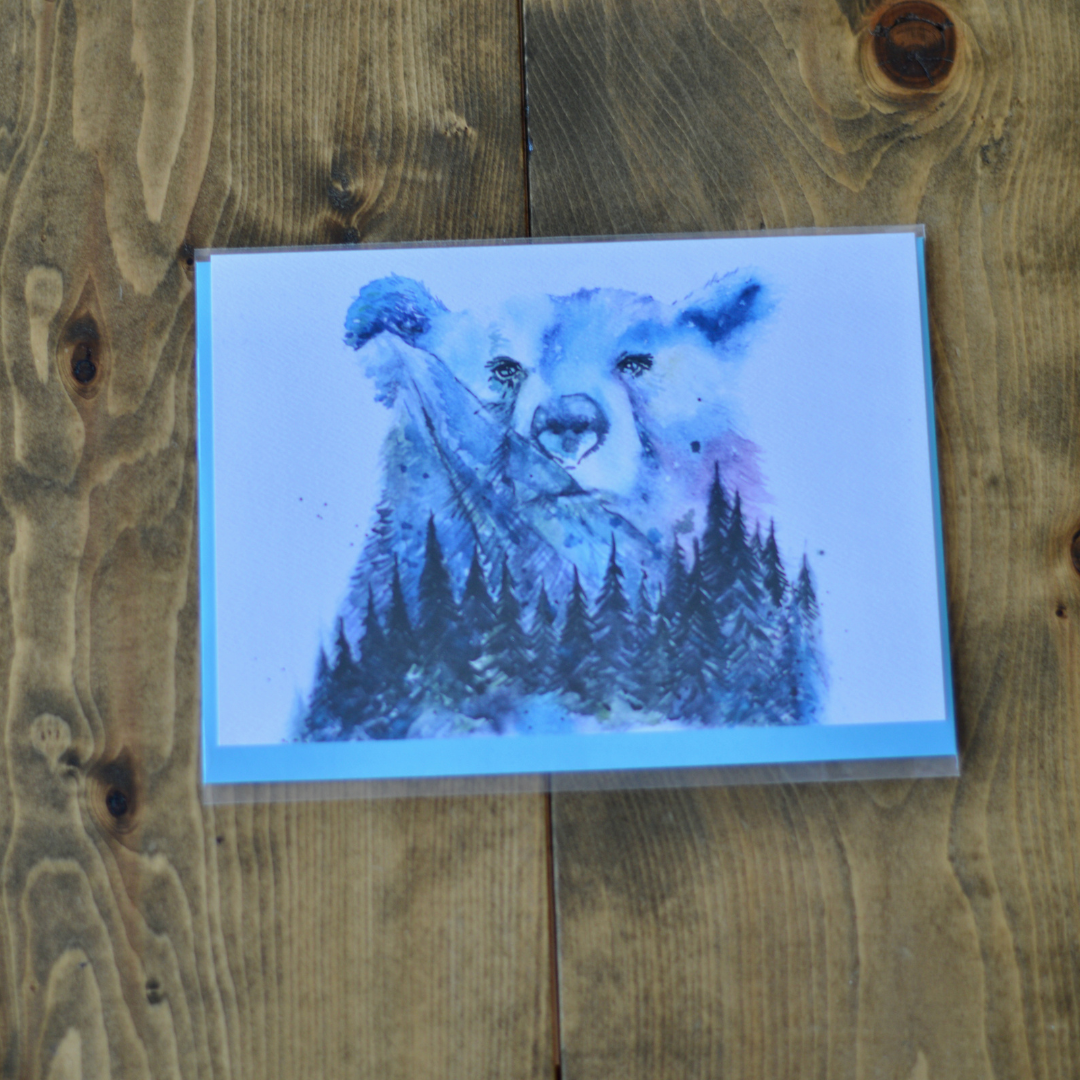 Aurora Bear Night Sky Watercolor Greeting Card