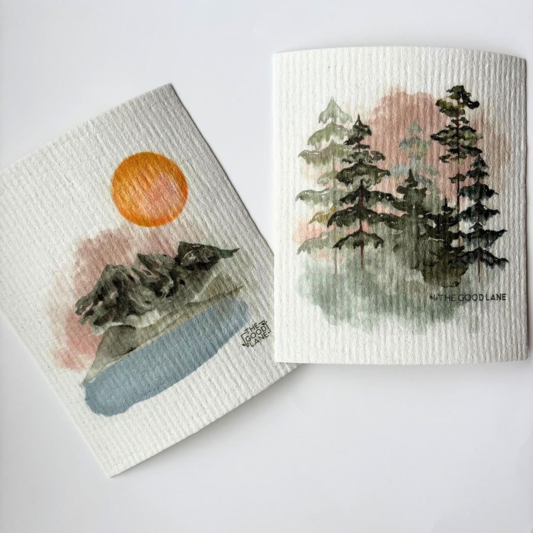 This Set Plants Trees (Watercolour) - Swedish Sponge Cloth Set