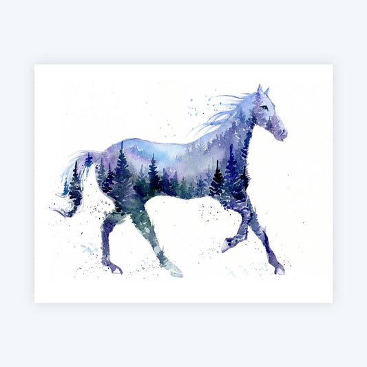 Night Stallion Horse Watercolor Greeting Card